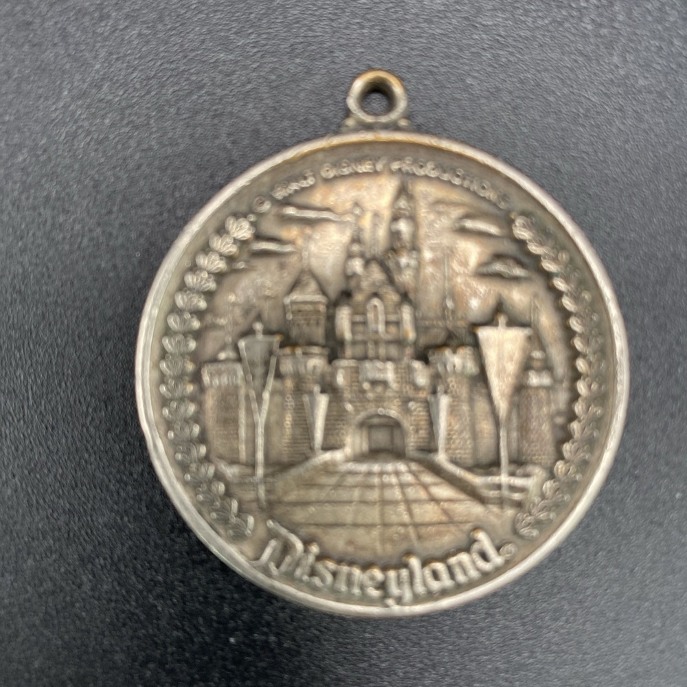 Disney Silver Tone Pendant Medallion Vintage 1960s Disneyland Silver 1.5"
